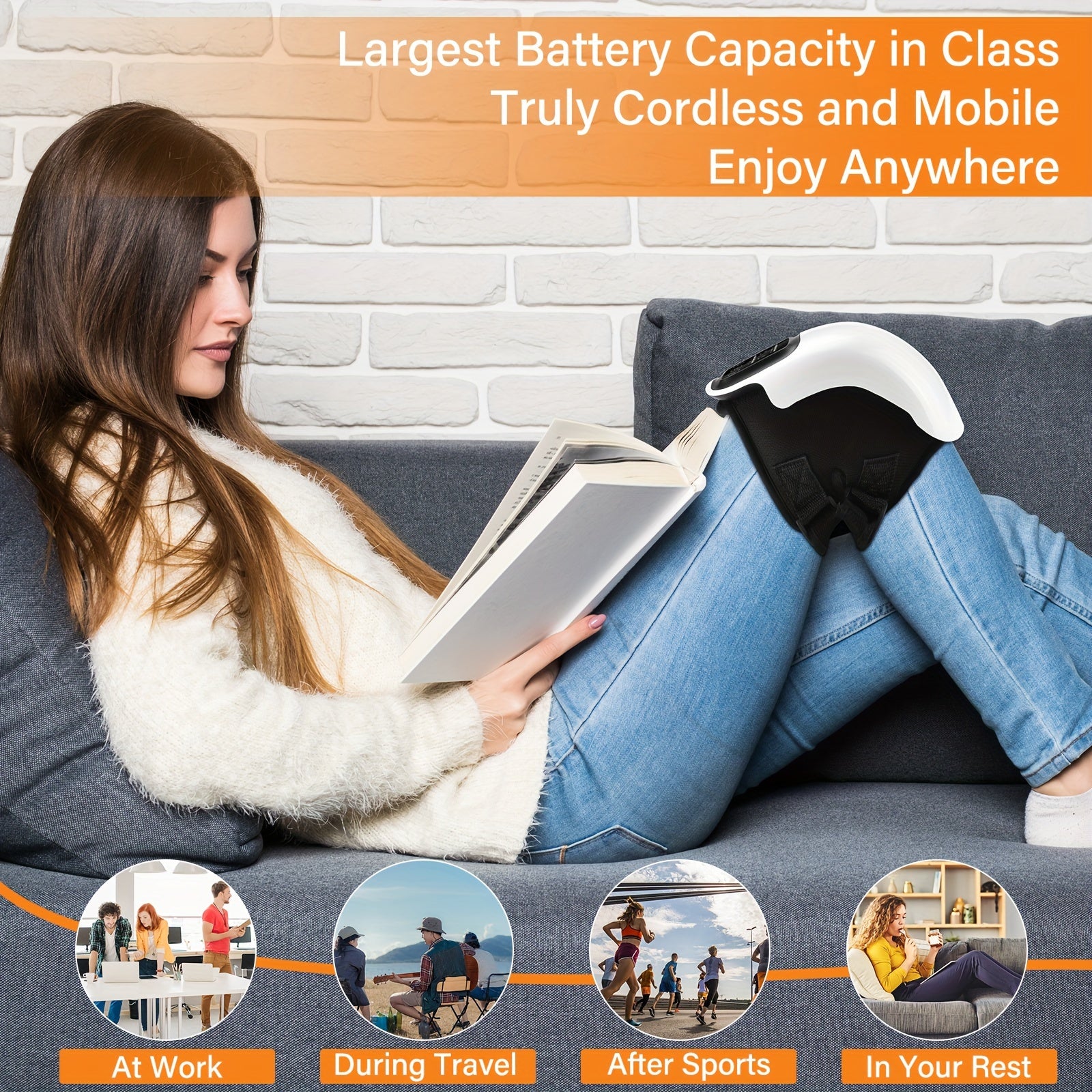 Large Cordless Knee Massager – Heat & Vibration with Adjustable Temperature